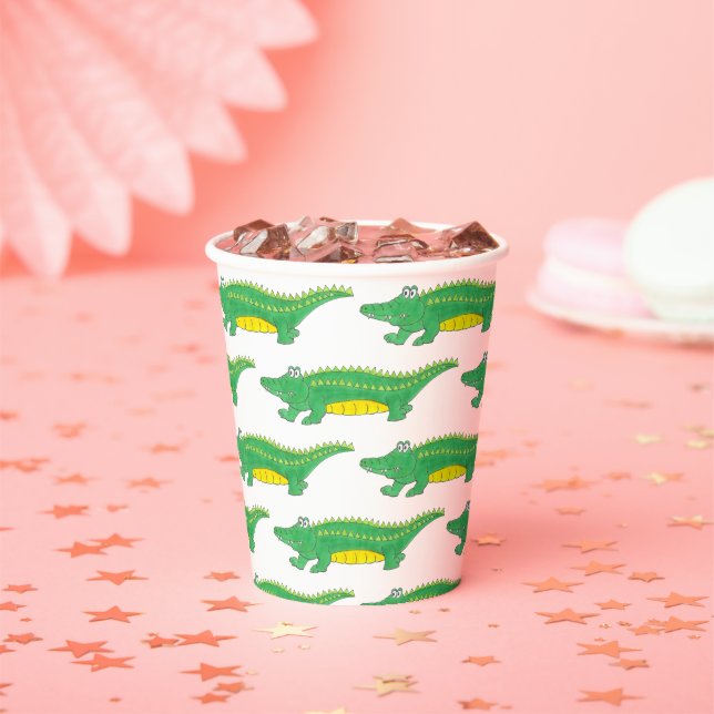 Gobelets En Papier Gator vert jaune Alligator Crocodile Croc Animal (Insitu)