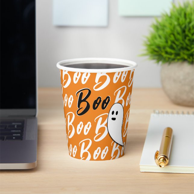 Gobelets En Papier Ghost Halloween noir blanc orange boite (Insitu)