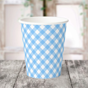 Gobelets en papier Gingham Bleu Bébé