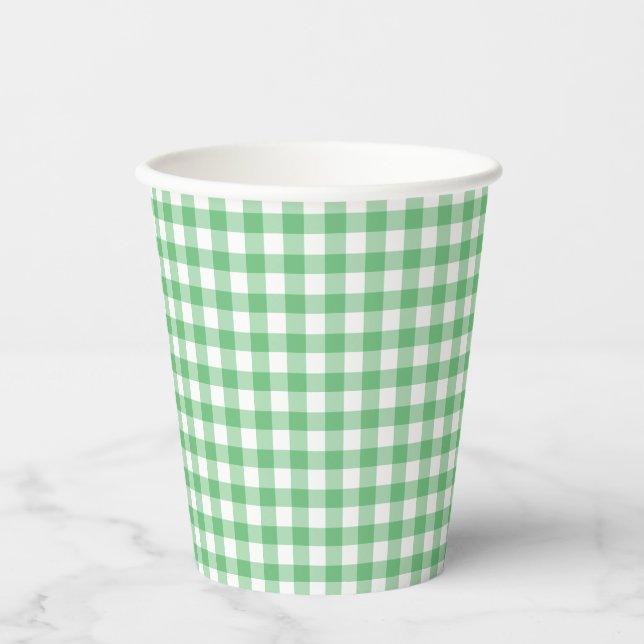Gobelets En Papier Gingham Classique Été Vert (Recto)
