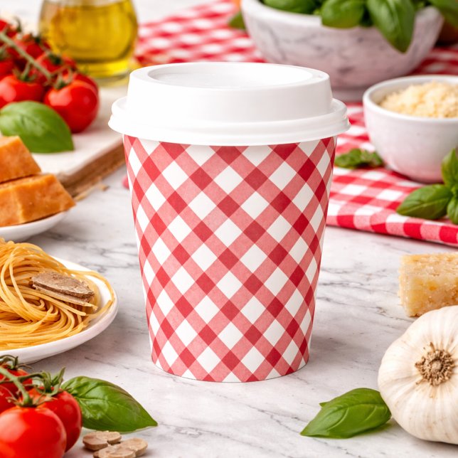 Gobelets En Papier Gingham Rouge Rustique (Rustic Red Gingham Paper Cups)