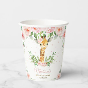 Gobelets En Papier Giraffe Jungle rose Baby shower Floral Anniversair