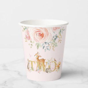 Gobelets En Papier Girl Woodland 2e anniversaire Pink Gold Floral Par