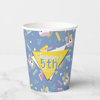 Gobelets En Papier Girls Retro Purple Unicorn Anniversaire