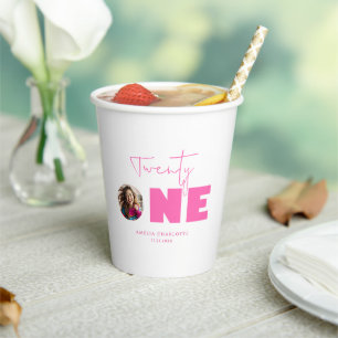 Gobelets En Papier Girly Hot Pink Bold Typographie 21e fête d'anniver