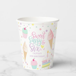Gobelets En Papier Glace et gâteau sucré sassy six 6e anniversaire
