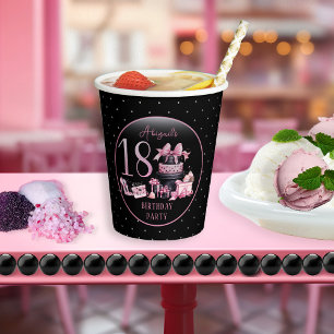 Gobelets En Papier Glam Pink Black Fashion 18ème anniversaire