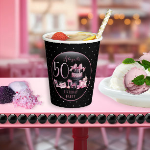 Gobelets En Papier Glam Pink Black Fashion 50e fête d'anniversaire