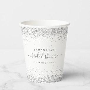 Gobelets En Papier Glam Silver Nom de la Parties scintillant Date Fêt