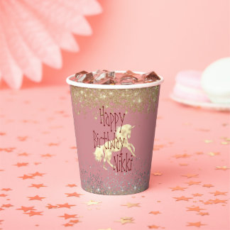 Gobelets En Papier Glittery Gold Unicorn Anniversaire Personnalisé