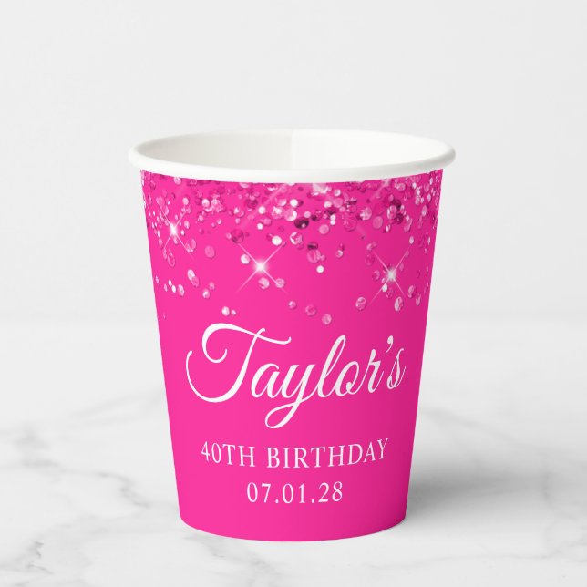Gobelets En Papier Glittery Hot Pink 40e anniversaire (Gauche)