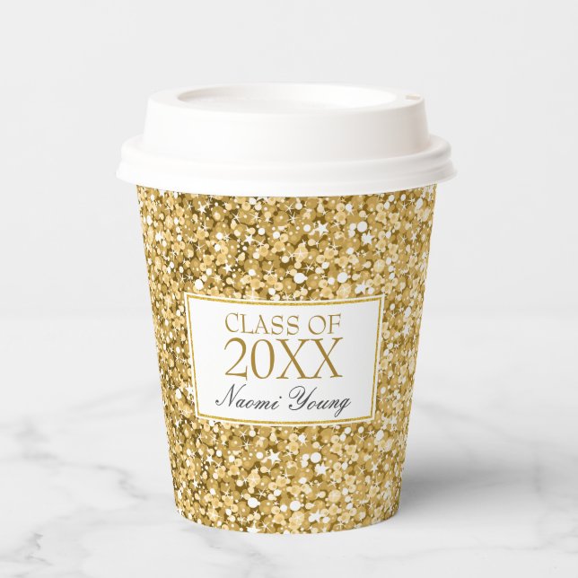 Gobelets En Papier Gold Et White Parties scintillant - Graduations Pa (Recto)