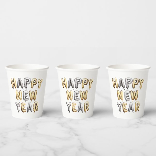 Gobelets En Papier Gold Grey Happy New Year (Multi)