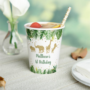 Gobelets En Papier Gold Safari Animal Green Anniversaire