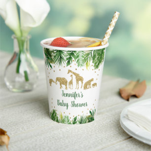 Gobelets En Papier Gold Safari Baby shower de verdure animale