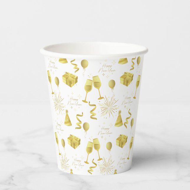 Gobelets En Papier Golden Happy New Year Pattern (Recto)