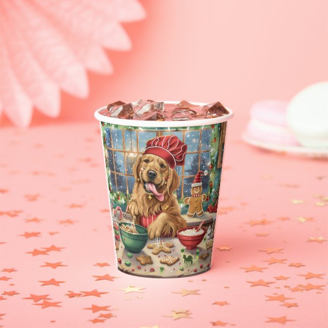 Gobelets En Papier Golden Retriever Gâteau de vacances : Noël festif (Insitu)