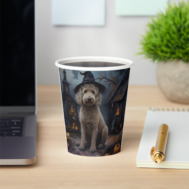 Gobelets En Papier Goldendoodle Citrouille Halloween effrayant (Insitu)