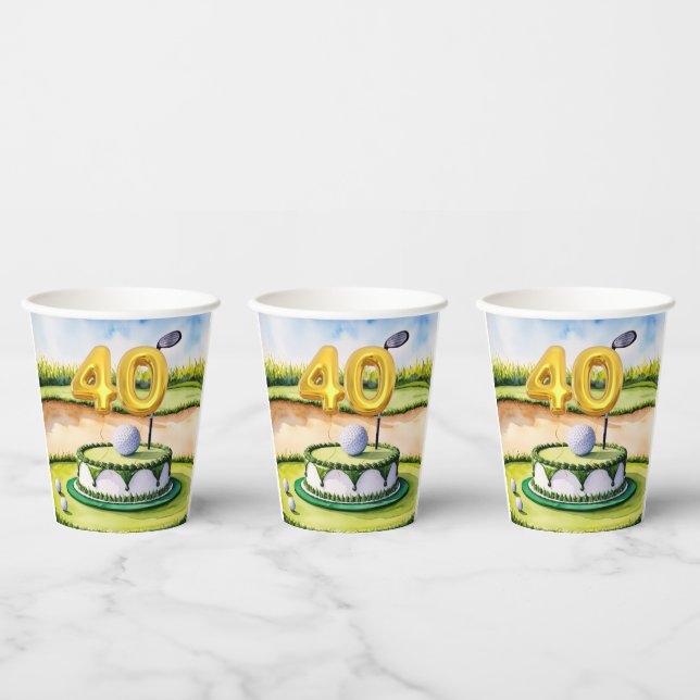 Gobelets En Papier Golf 40e anniversaire pour Golfer avec un gâteau d (Multi)