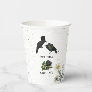 Gobelets En Papier Gothique Halloween noir Rose Corbeaux Mariage