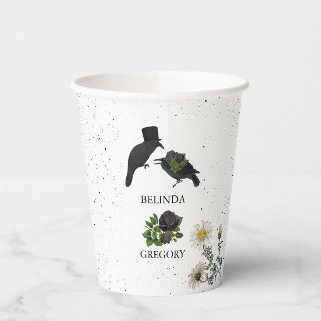 Gobelets En Papier Gothique Halloween noir Rose Corbeaux Mariage (Gauche)