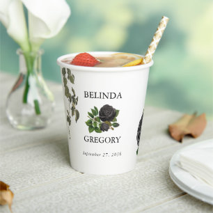 Gobelets En Papier Gothique Halloween Rose noir Mariage blanc