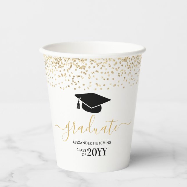 Gobelets En Papier Graduate Gold Parties scintillant Confetti Graduat (Recto)