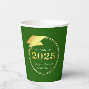 Gobelets En Papier Graduation 2025 Faux Metallic Gold Green