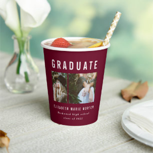 Gobelets En Papier Graduation 2 photo bordeaux typographie moderne