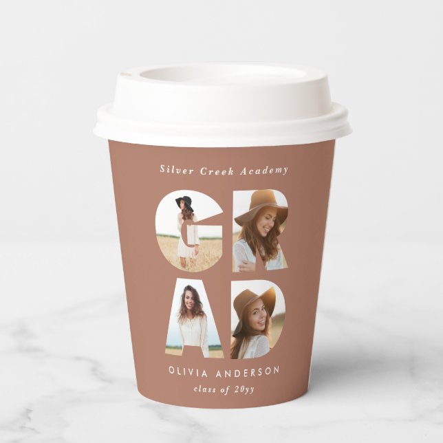 Gobelets En Papier Graduation 4 photo moderne personnalisée terre cui (Verso)