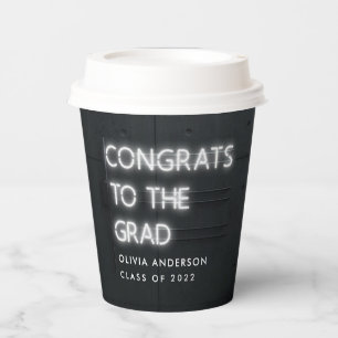 Gobelets En Papier Graduation néon blanche typographie moderne congra