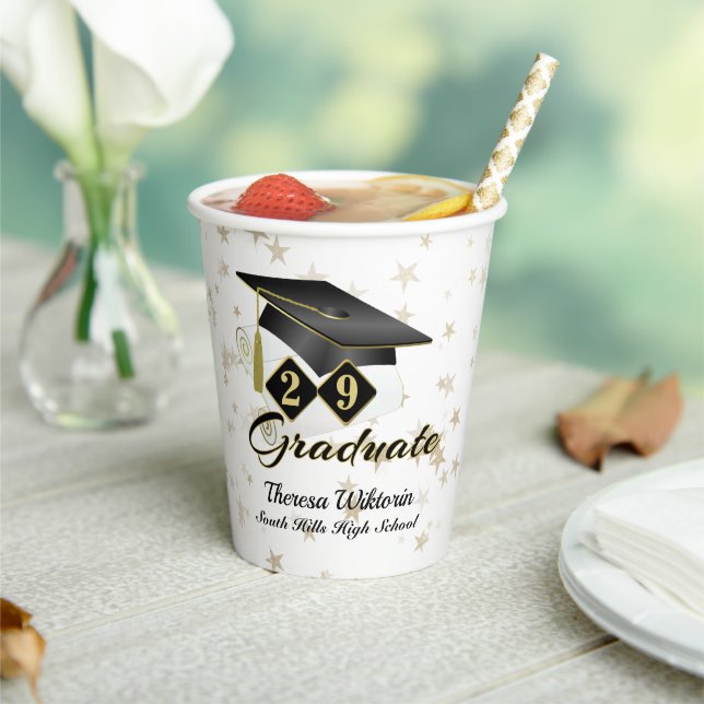 Gobelets En Papier Graduation Party Black Gold Stars Personnalisé (Insitu)