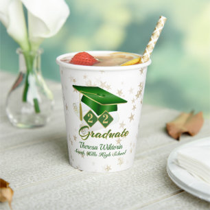 Gobelets En Papier Graduation Party Green & Gold Stars Paper Cup