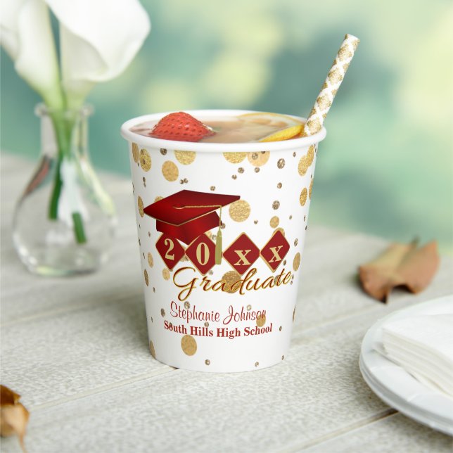Gobelets En Papier Graduation Party Red & Gold Confetti Paper Cup (Insitu)