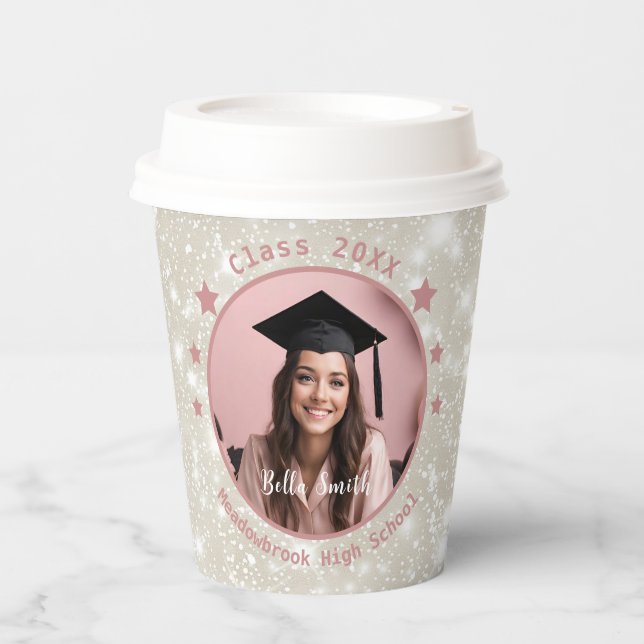 Gobelets En Papier Graduation photo Parties scintillant moderne (Recto)