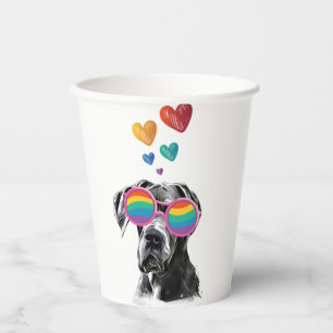Gobelets En Papier Grand chien Danse avec Coeurs Saint-Valentin