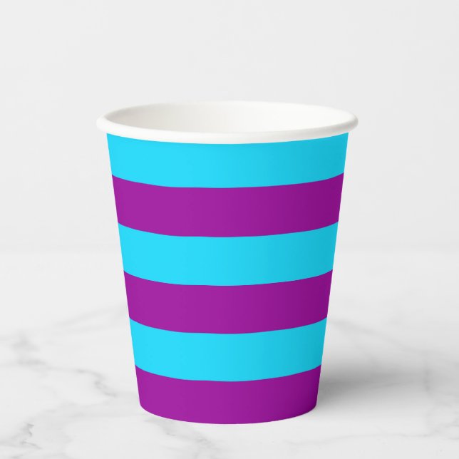 Gobelets En Papier Grandes bandes bleues et violettes (Recto)
