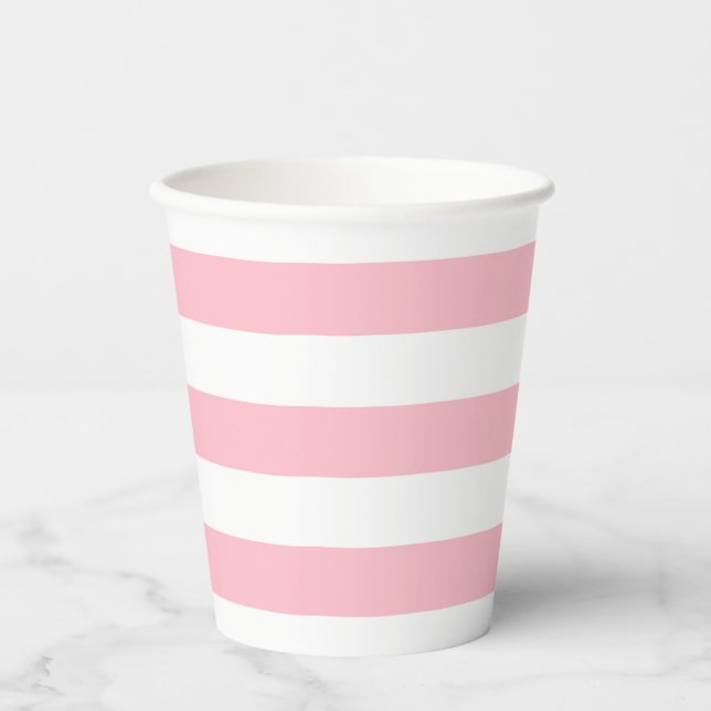 Gobelets En Papier Grandes bandes horizontales roses et blanches (Recto)