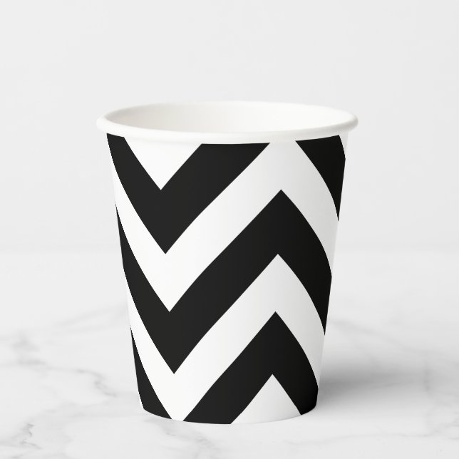 Gobelets En Papier Grandes tailles Chevron noir et blanc (Recto)