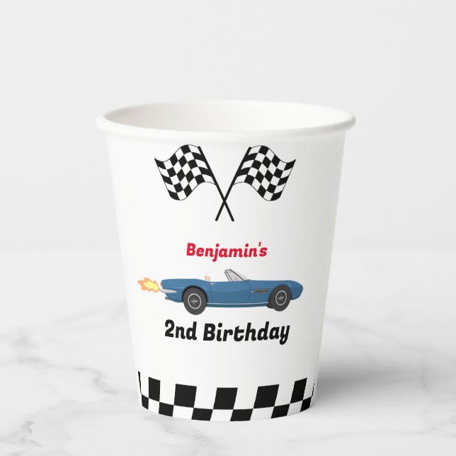 Gobelets En Papier Grandir DEUX Fast Race Car Boy 2e anniversaire (Recto)