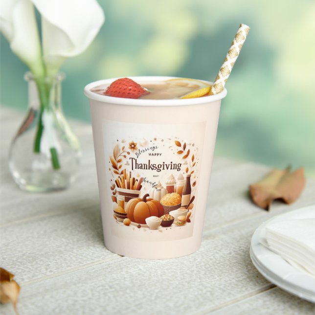 Gobelets En Papier Grateful Festin Thanksgiving (Insitu)