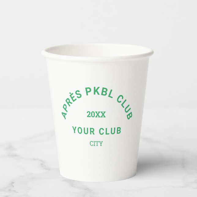 Gobelets En Papier Green Après PKBL Club Crest Pickleball (Recto)