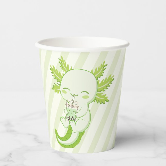 Gobelets En Papier Green Axolotl Boba Tea Anniversaire de enfant Part (Recto)