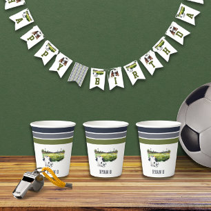 Gobelets En Papier Green Blue Soccer Field Anniversaire
