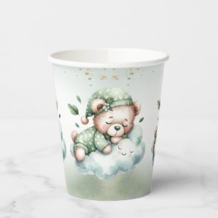 Gobelets En Papier Green Boho Sleeping Teddy Bear mignonne Party