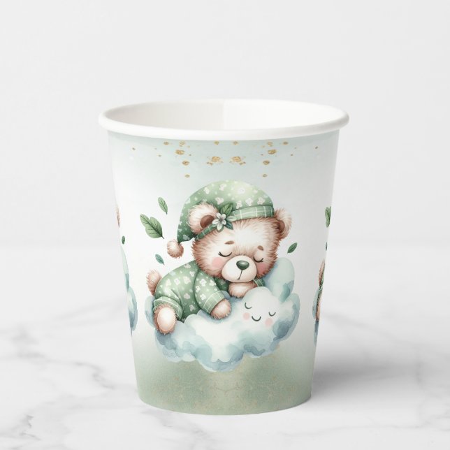 Gobelets En Papier Green Boho Sleeping Teddy Bear mignonne Party (Gauche)