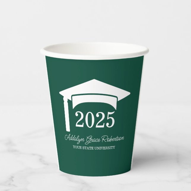 Gobelets En Papier Green College University Classe Casquette de 2025 (Recto)