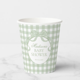 Gobelets En Papier Green Gingham Coquette Bow Baby Shower