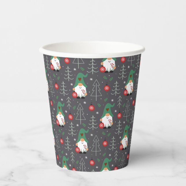 Gobelets En Papier Green Gnome Arbre de Noël Motif (Recto)