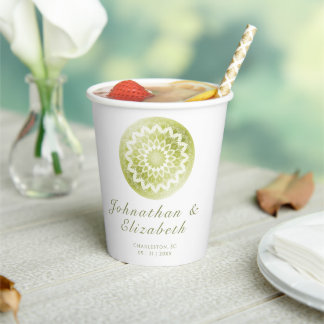 Gobelets En Papier Green Lace Mandala Wedding